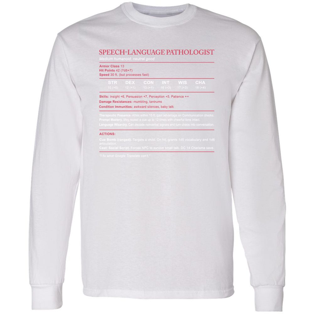 Speech Language Pathologist Stats Long Sleeve T-Shirt - White - 5