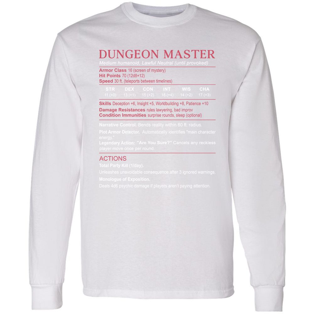 Dungeon Master Stats Long Sleeve T-Shirt - White - 5