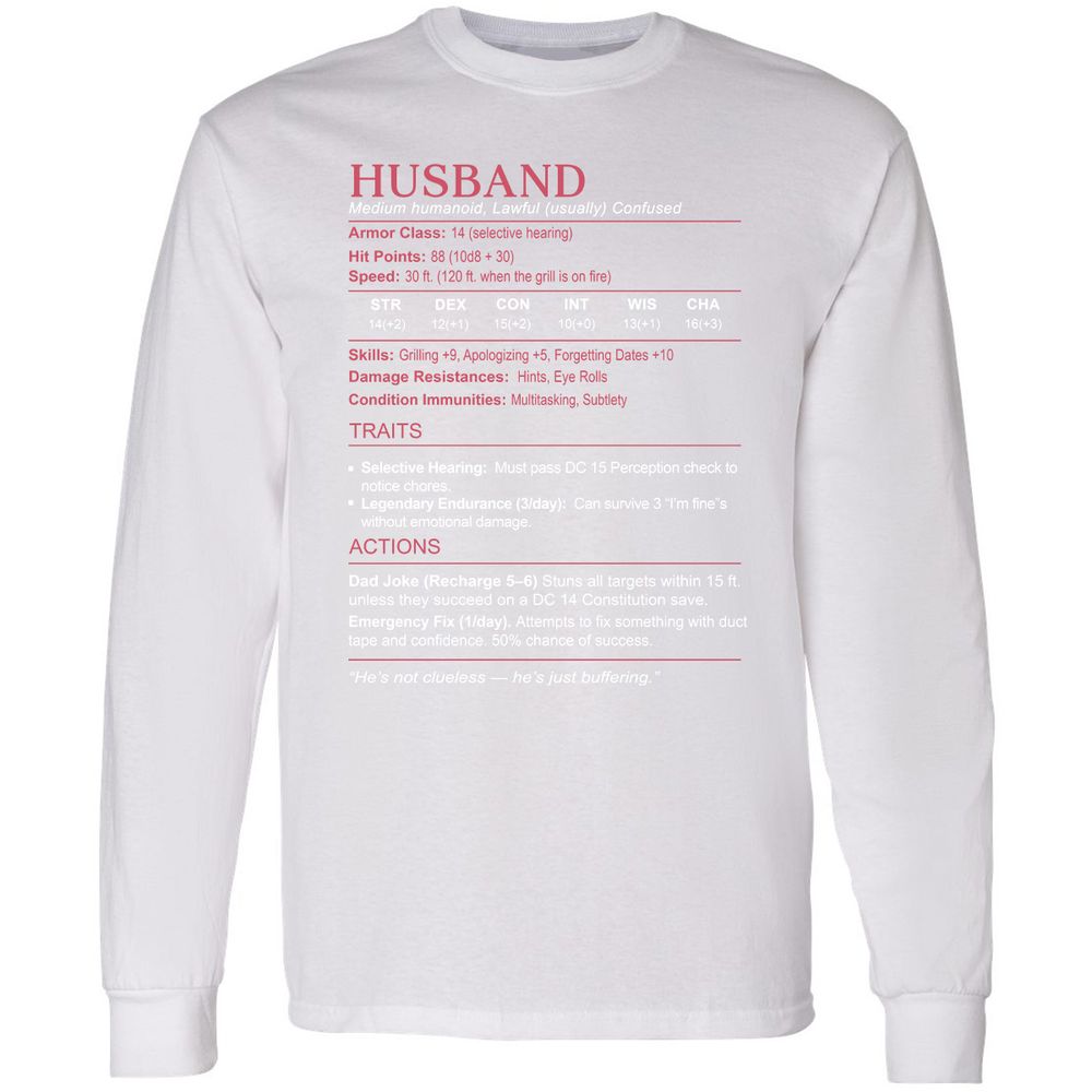 Husband Stats Long Sleeve T-Shirt - White - 5