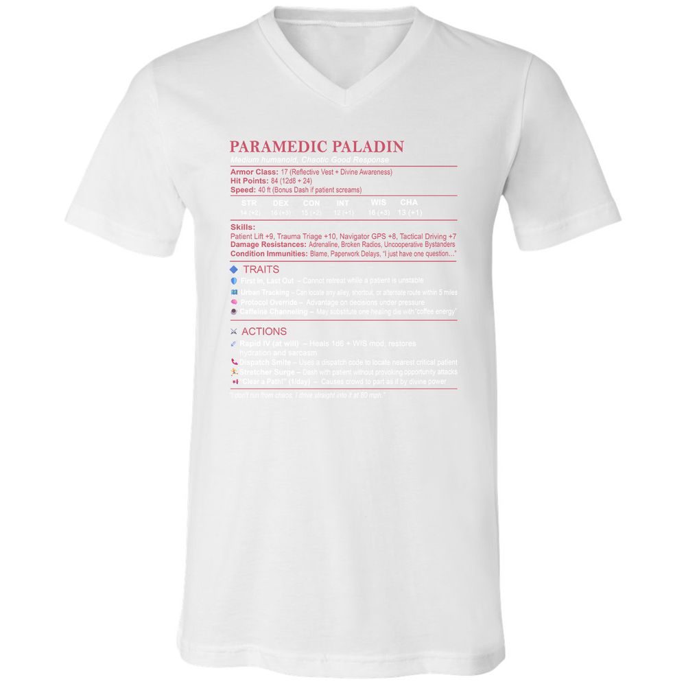 Paramedic Stats Unisex V-Neck T-Shirt - White - 5