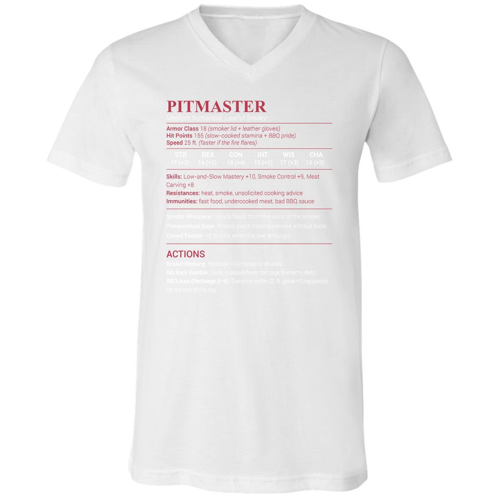 Pitmaster Stats Unisex V-Neck T-Shirt - White - 5