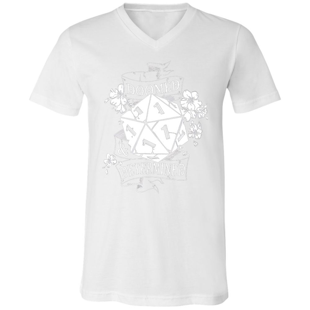 Doomed Determined Unisex V-Neck T-Shirt - White - 5