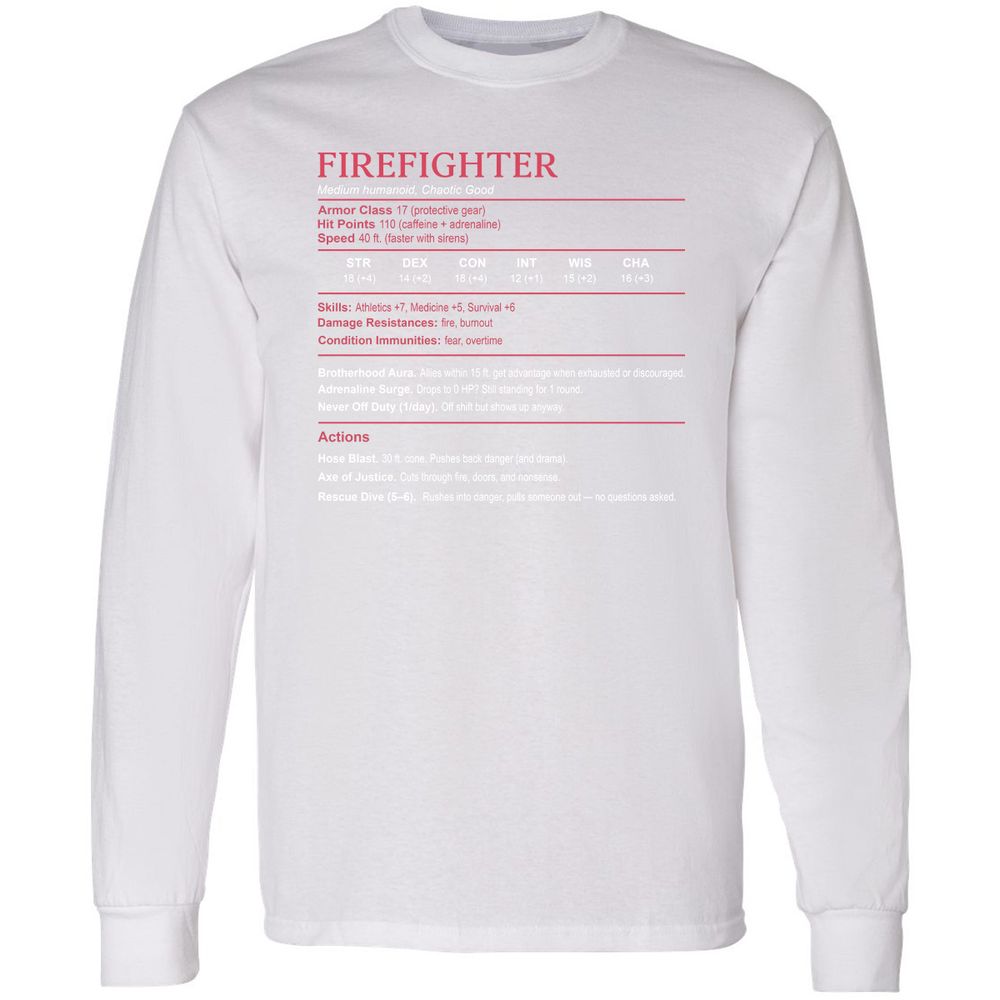 Firefighter Stats Long Sleeve T-Shirt - White - 5