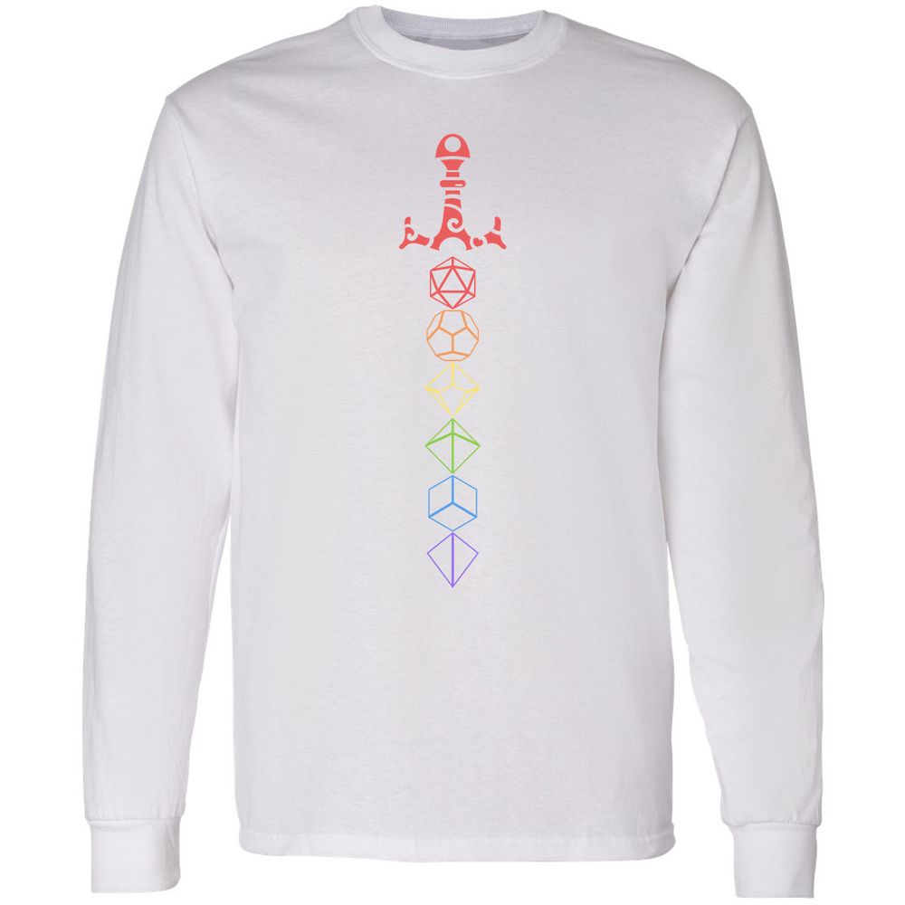 Rainbow Dice Sword LGBT Long Sleeve T-Shirt - White - 5