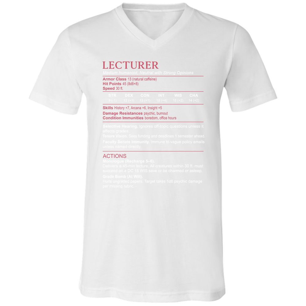 Lecturer Stats Unisex V-Neck T-Shirt - White - 5