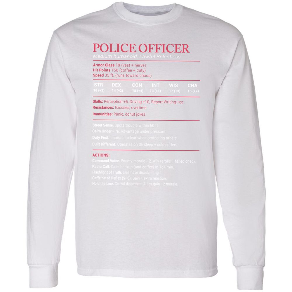Police Officer Stats Long Sleeve T-Shirt - White - 5