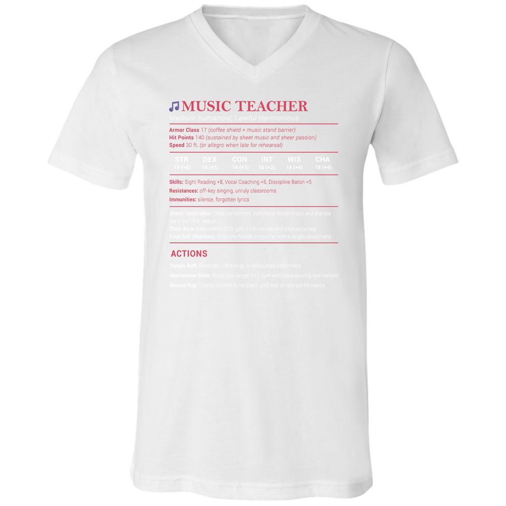Music Teacher Unisex V-Neck T-Shirt - White - 5