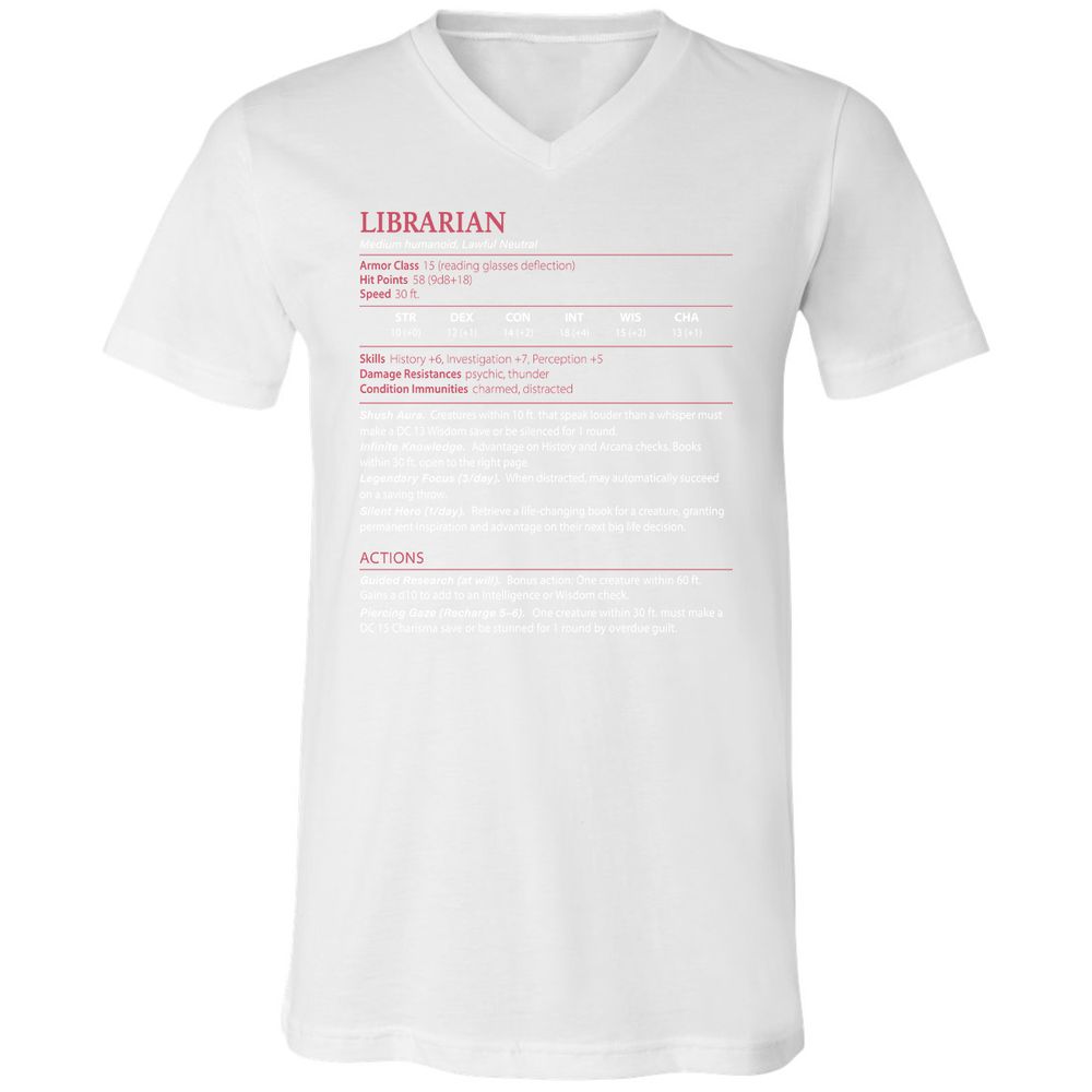 Librarian Stats Unisex V-Neck T-Shirt - White - 5
