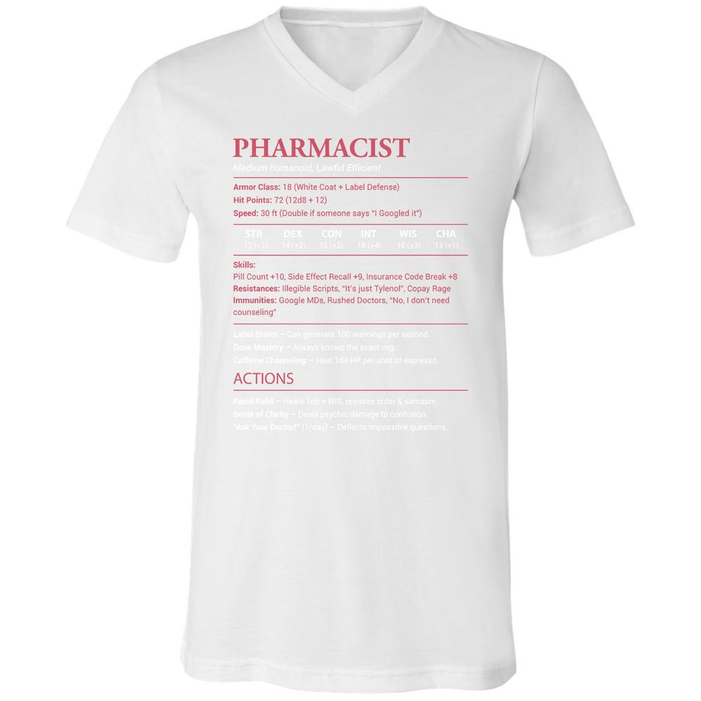 Pharmacist Stats Unisex V-Neck T-Shirt - White - 5