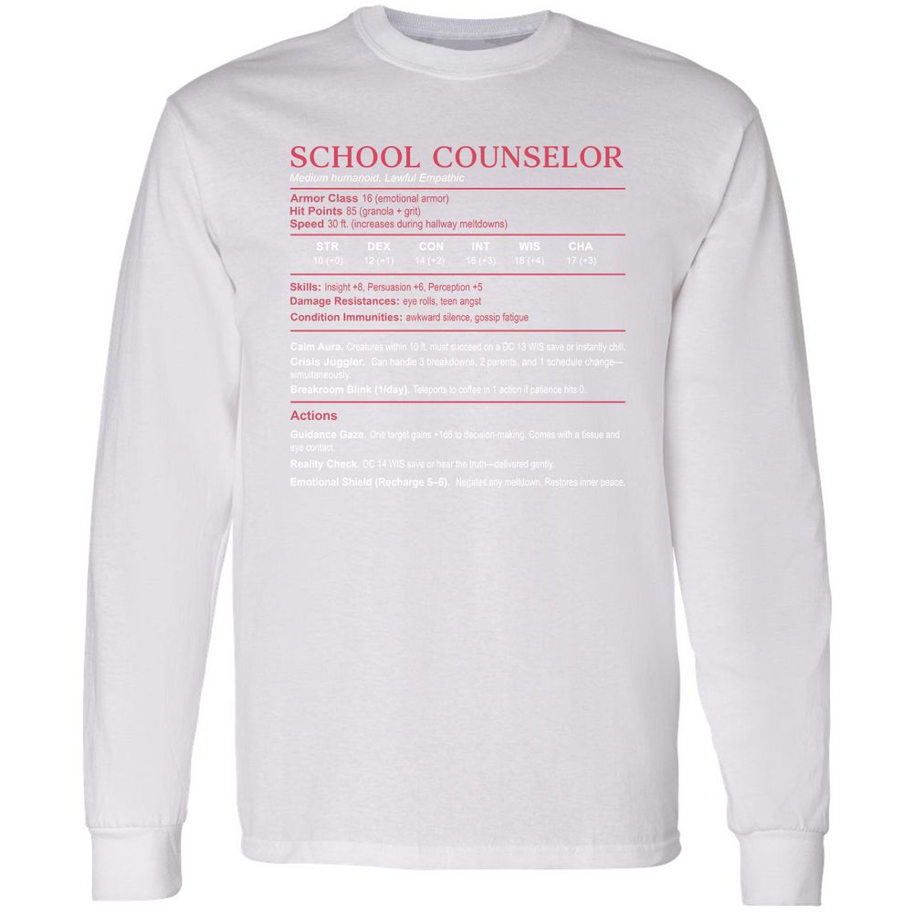 School Counselor Stats Long Sleeve T-Shirt - White - 5