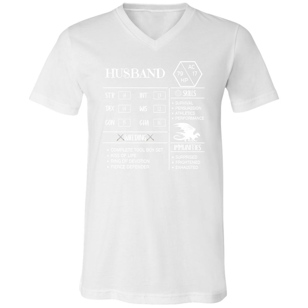 Husband Stats 2 Unisex V-Neck T-Shirt - White - 5