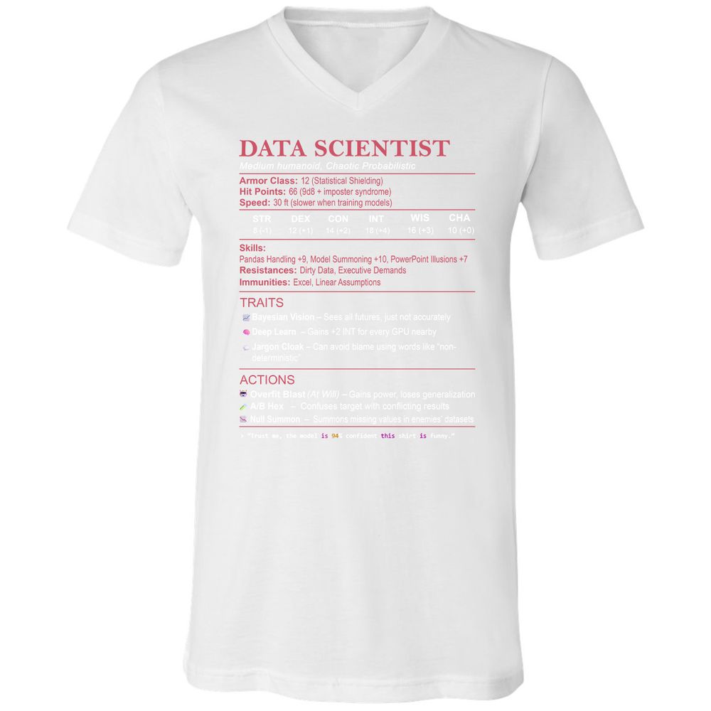 Data Scientist Stats Unisex V-Neck T-Shirt - White - 5