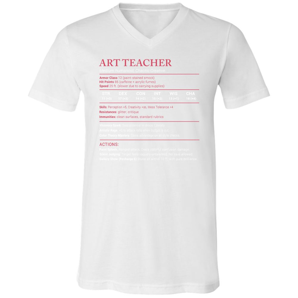 Art Teacher Stats Unisex V-Neck T-Shirt - White - 5