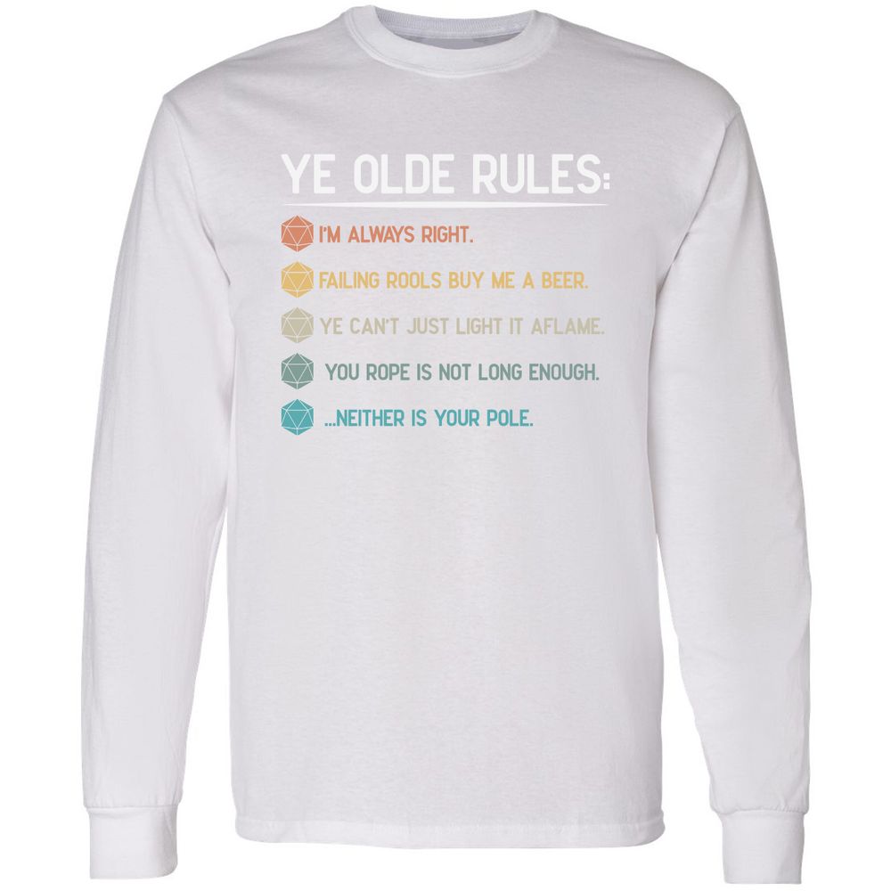 Dungeon Master Rules – Ye Olde RPG Long Sleeve T-Shirt - White - 5