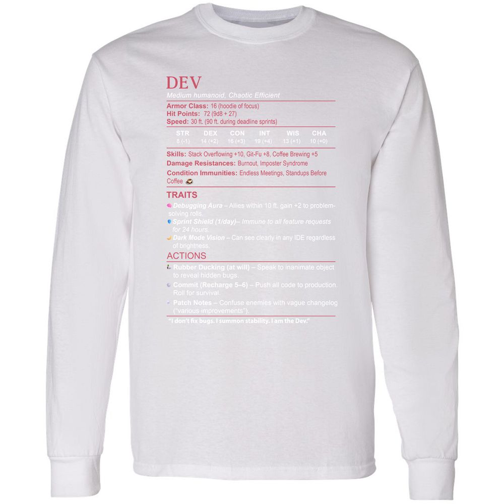 DEV Stats Long Sleeve T-Shirt - White - 5