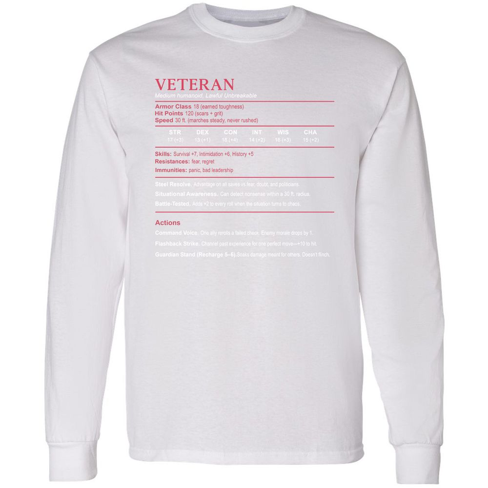 Veteran Stats Long Sleeve T-Shirt - White - 5