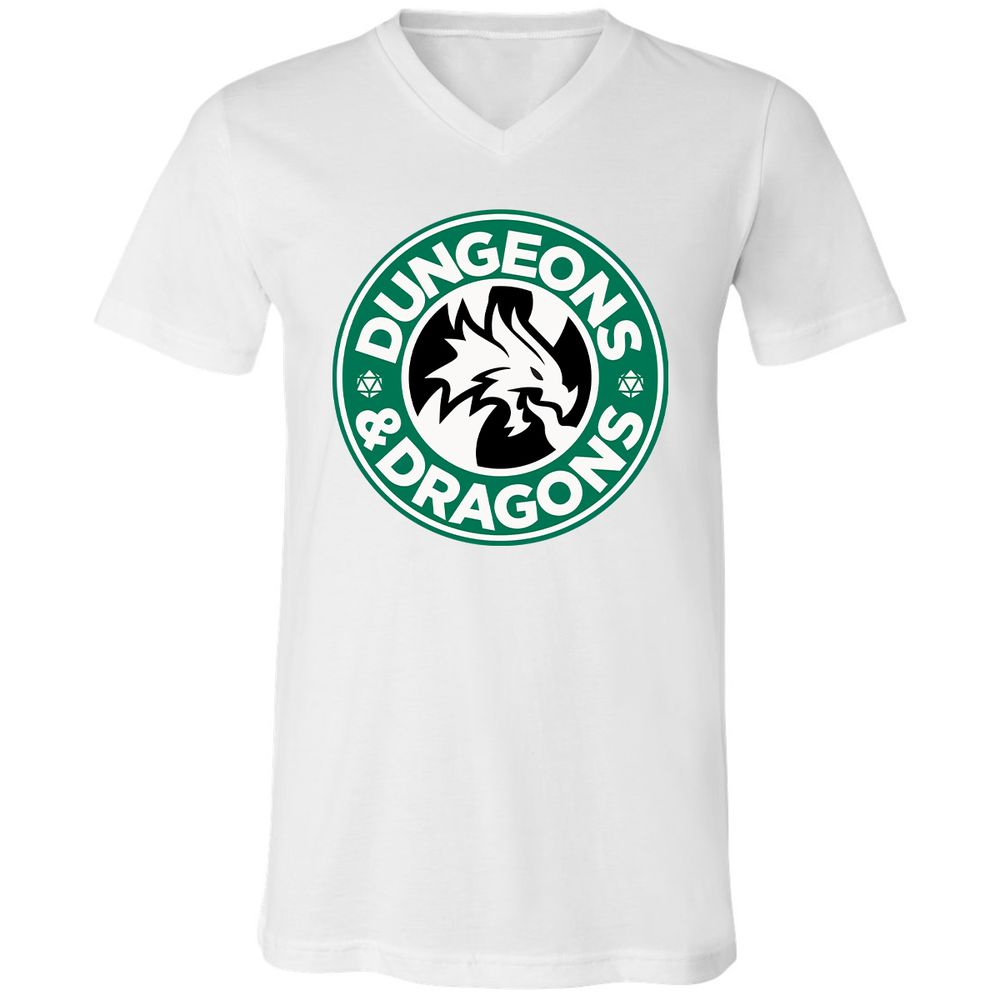 D&D Coffee Unisex V-Neck T-Shirt - White - 5