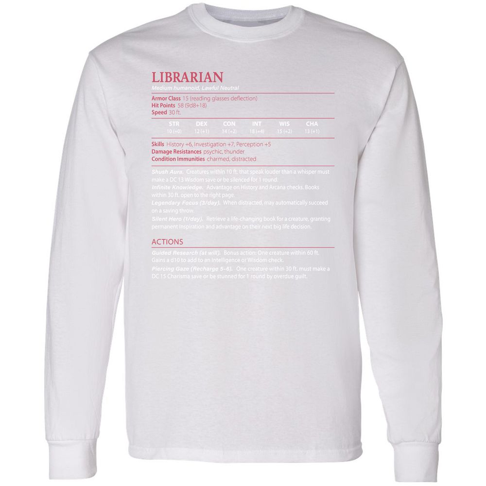 Librarian Stats Long Sleeve T-Shirt - White - 5