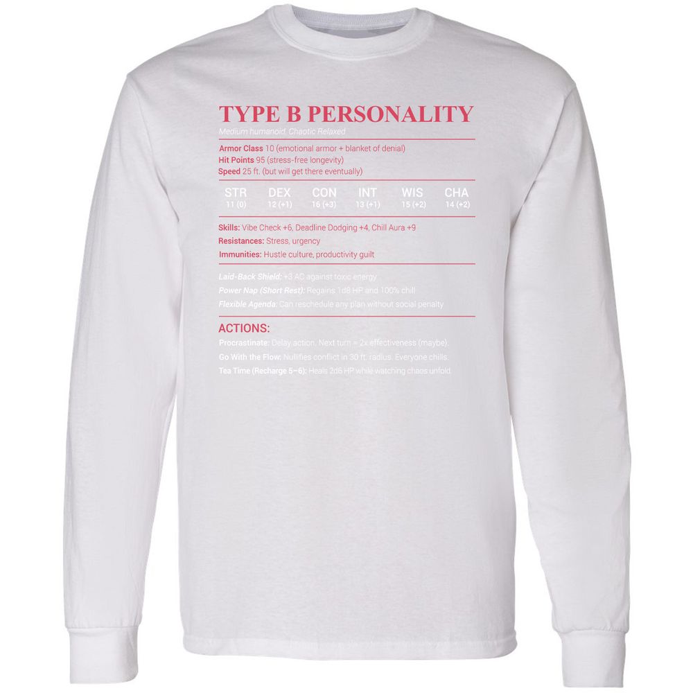 Type B Stats Long Sleeve T-Shirt - White - 5