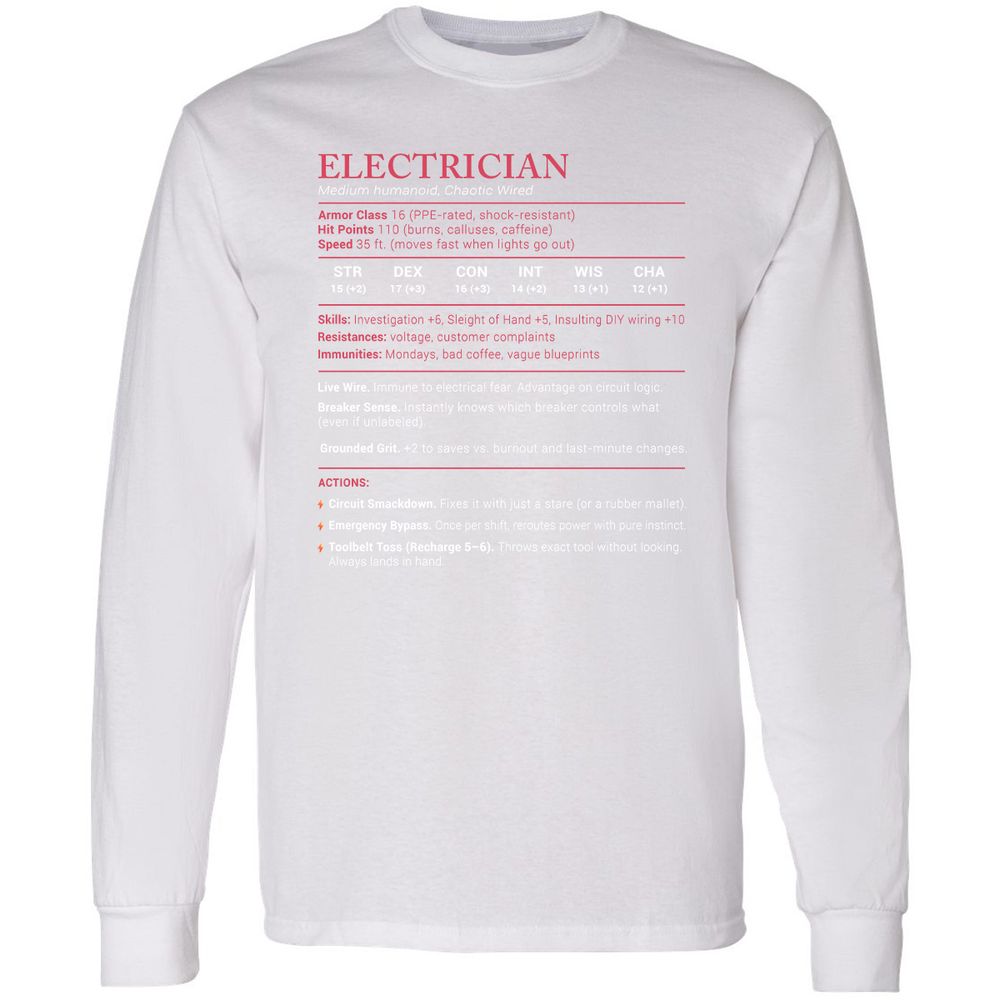 Electrician Stats Long Sleeve T-Shirt - White - 5