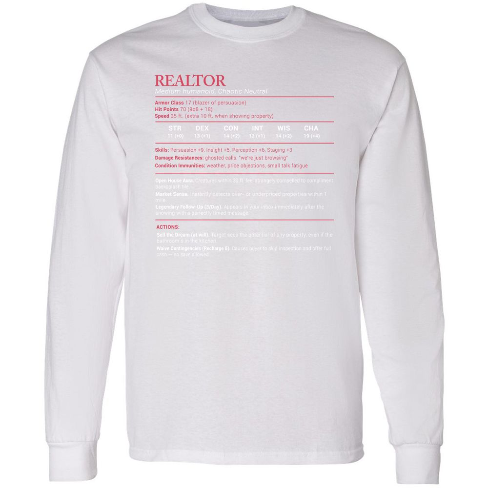Realtor Stats Long Sleeve T-Shirt - White - 5