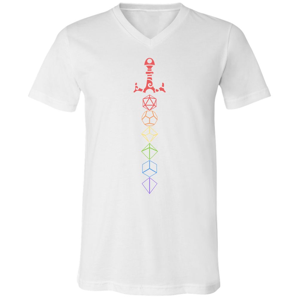 Rainbow Dice Sword LGBT Unisex V-Neck T-Shirt - White - 5