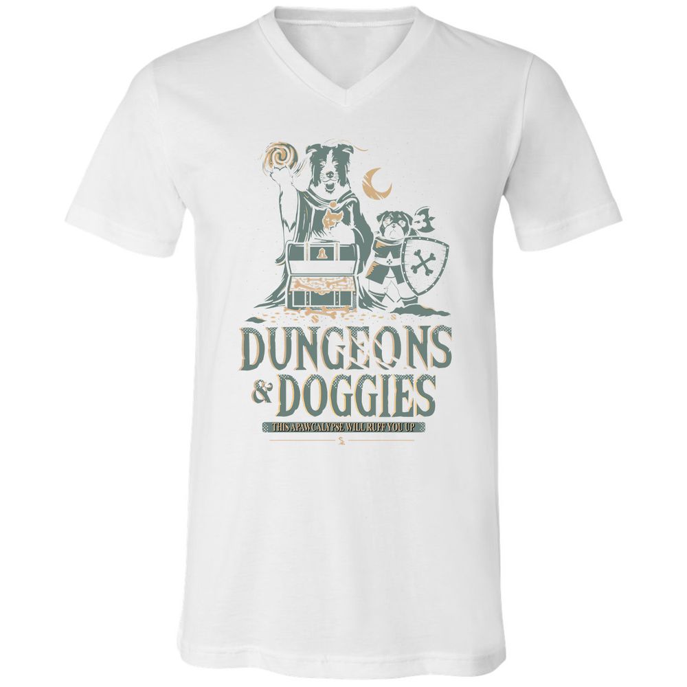 Dungeons & Doggies Unisex V-Neck T-Shirt - White - 5
