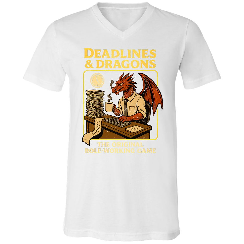 Deadlines & Dragons (Office Staff) Unisex V-Neck T-Shirt - White - 5