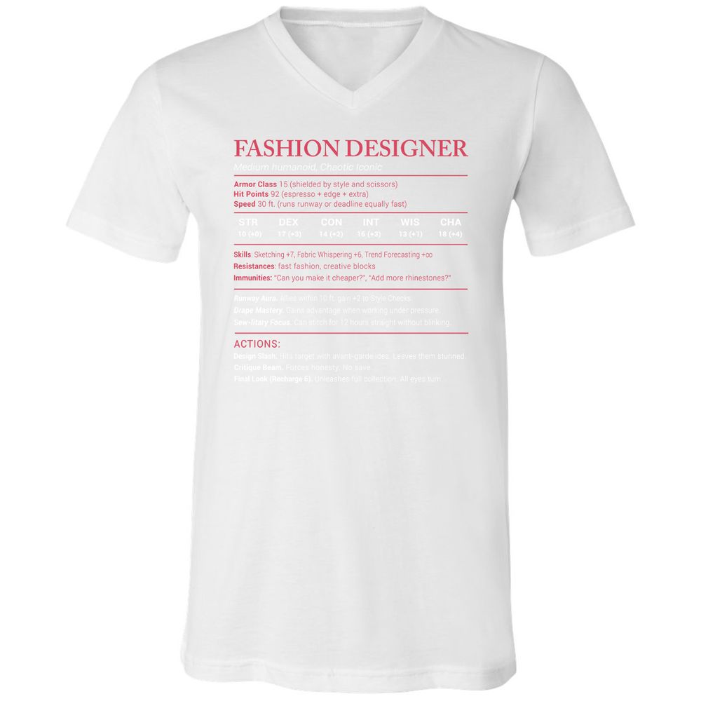 Fashion Designer Stats Unisex V-Neck T-Shirt - White - 5