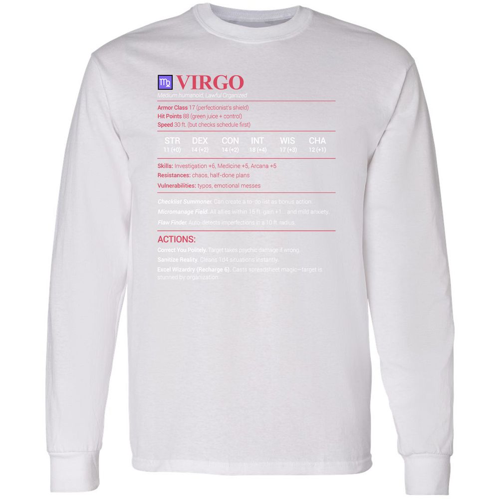 Virgo Stats Long Sleeve T-Shirt - White - 5
