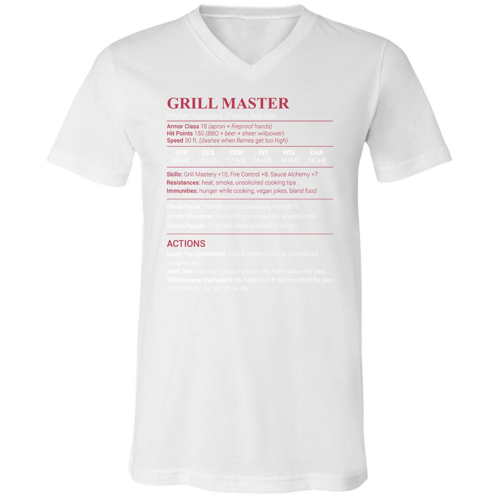 Grill Master Unisex V-Neck T-Shirt - White - 5