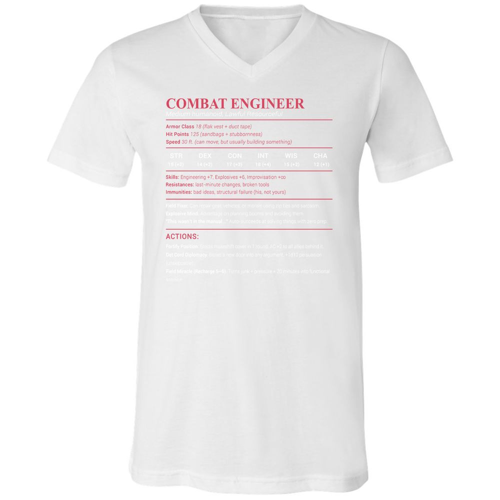Combat Engineer Unisex V-Neck T-Shirt - White - 5
