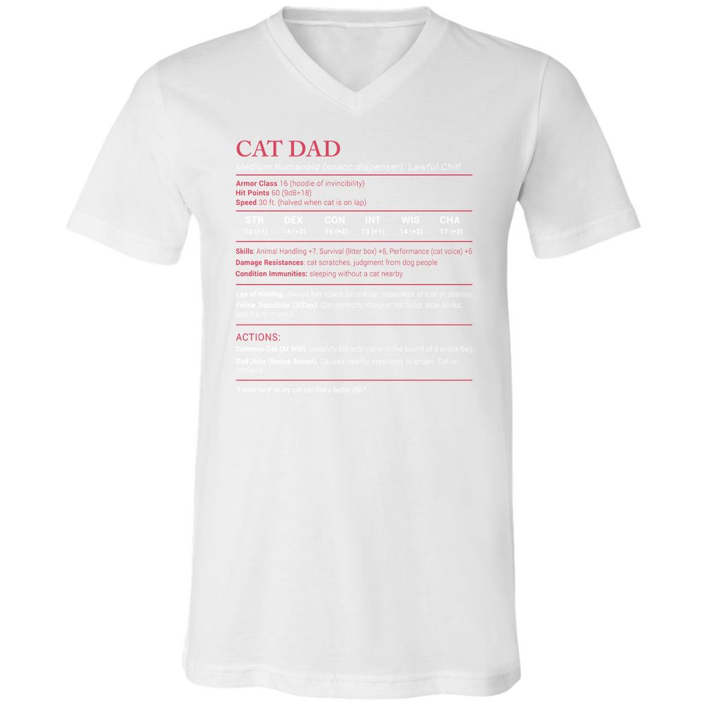 Cat Dad Stats Unisex V-Neck T-Shirt - White - 5