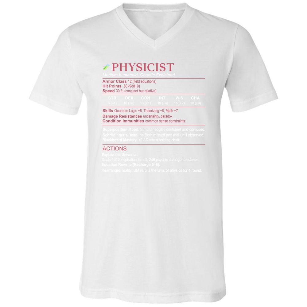 Physicist Stats Unisex V-Neck T-Shirt - White - 5