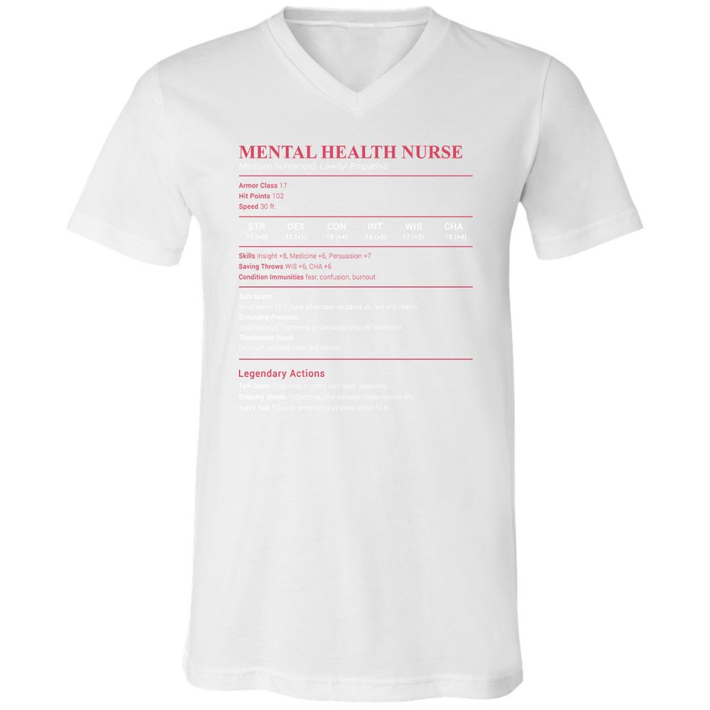Mental Health Nurse Stats Unisex V-Neck T-Shirt - White - 5