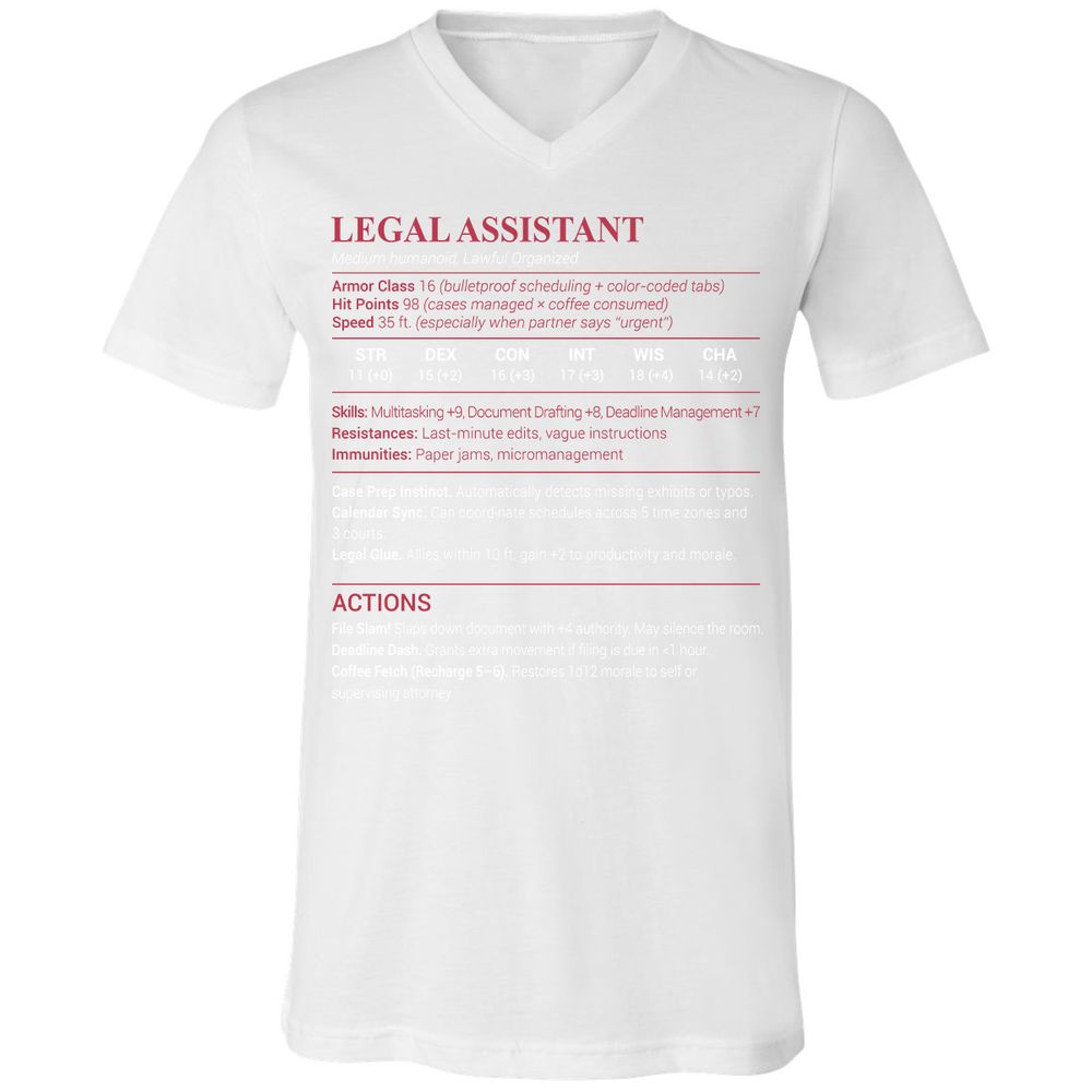 Legal Assistant Unisex V-Neck T-Shirt - White - 5