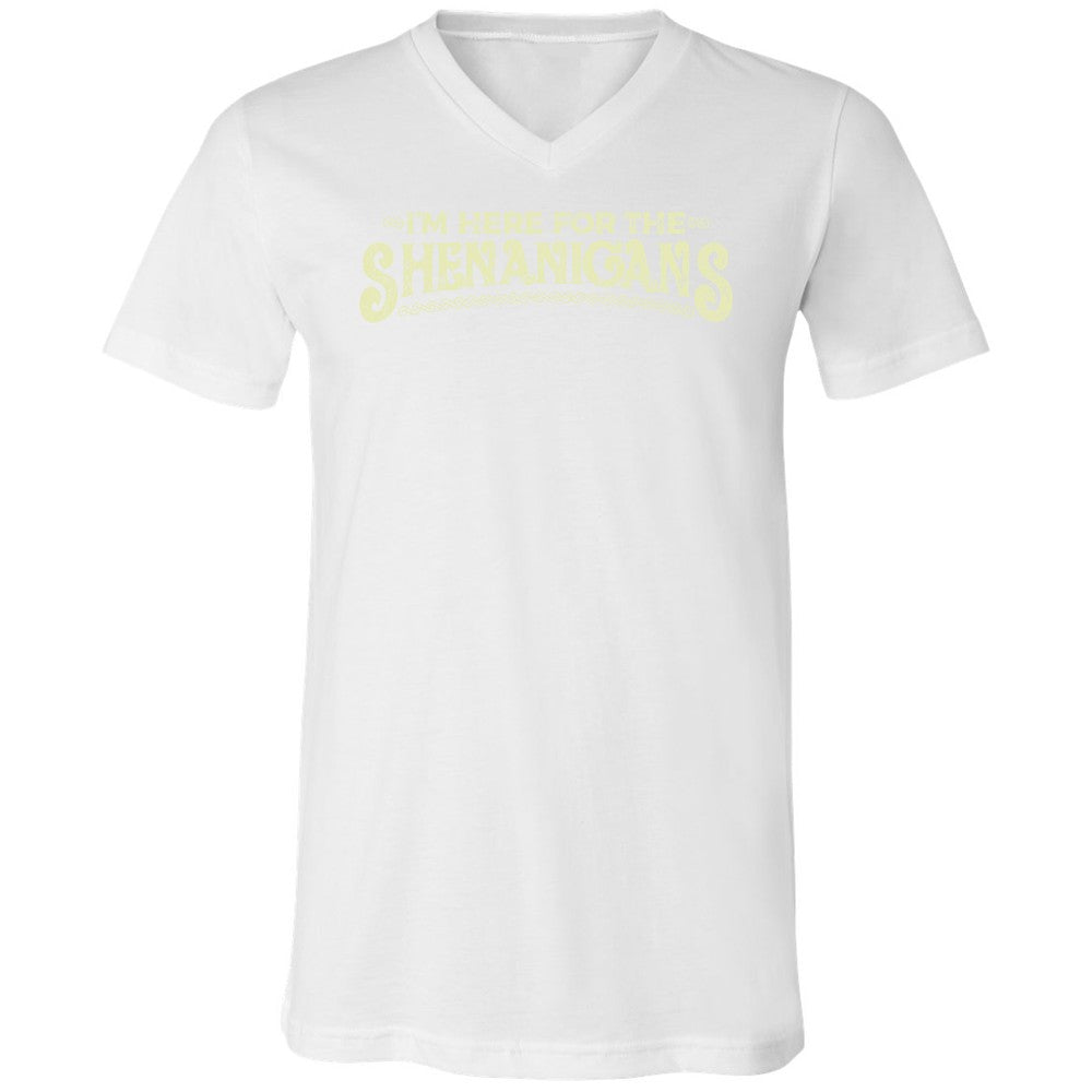 Here For The Shenanigans Unisex V-Neck T-Shirt - White - 5