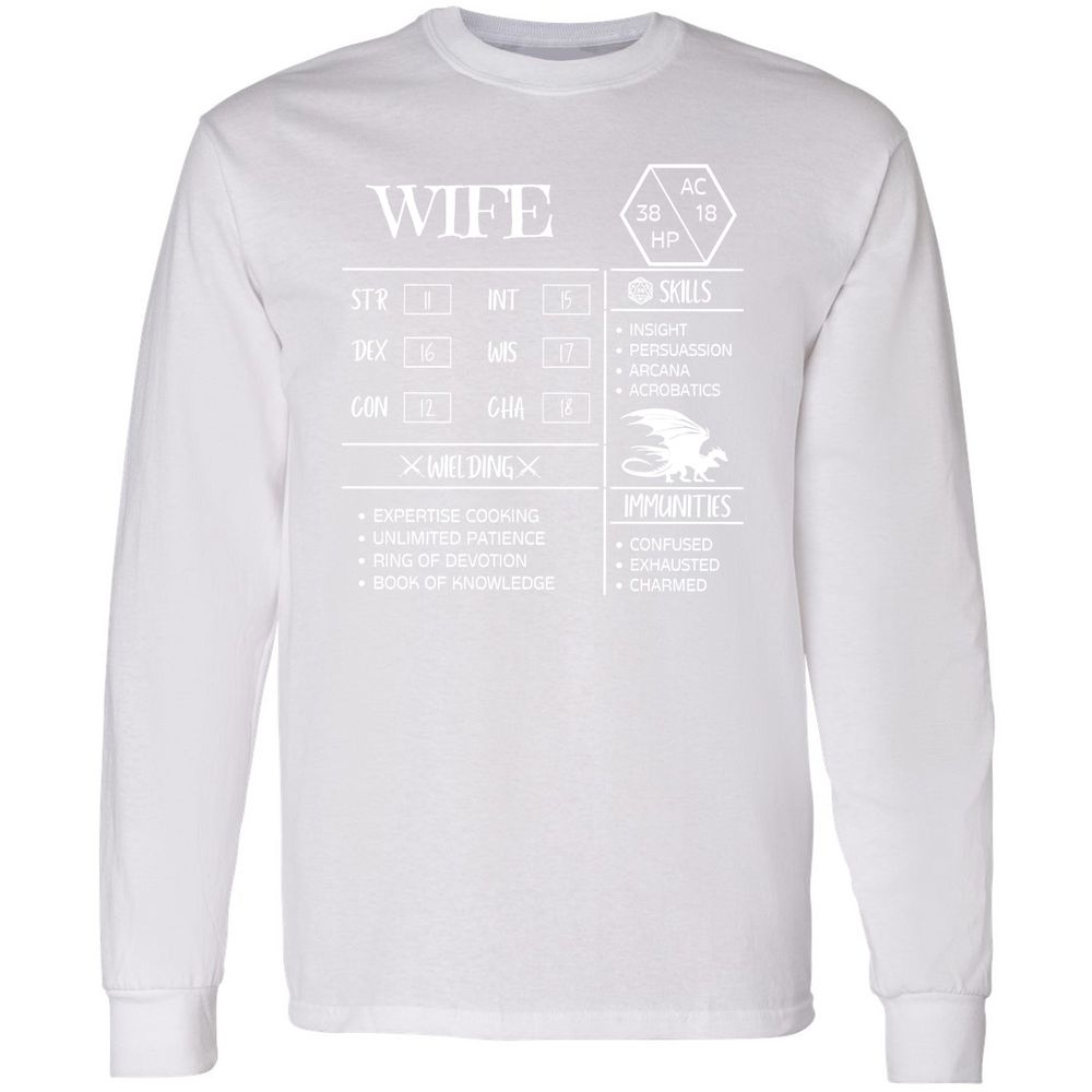 Wife Stats 2 Long Sleeve T-Shirt - White - 5