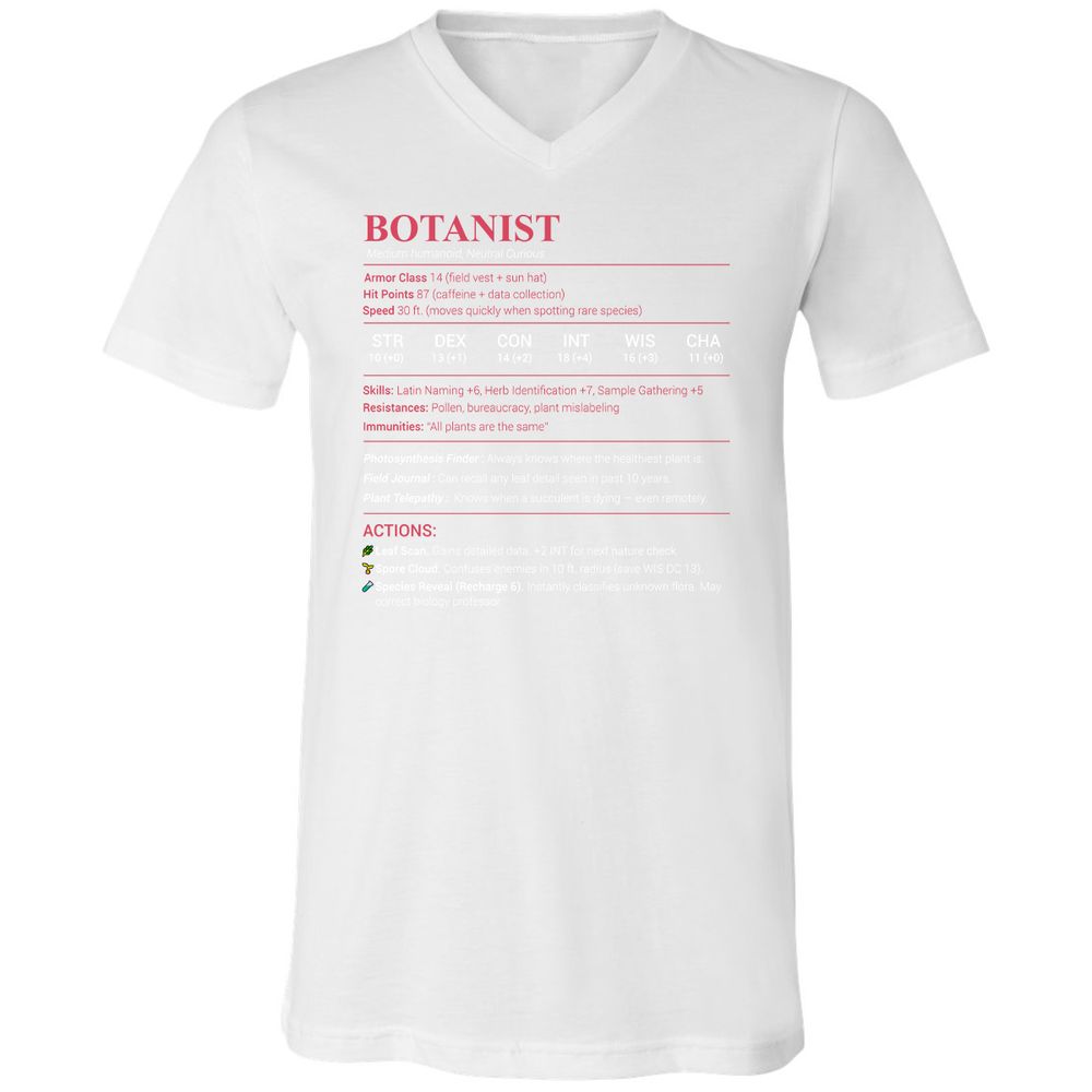 Botanist Stats Unisex V-Neck T-Shirt - White - 5
