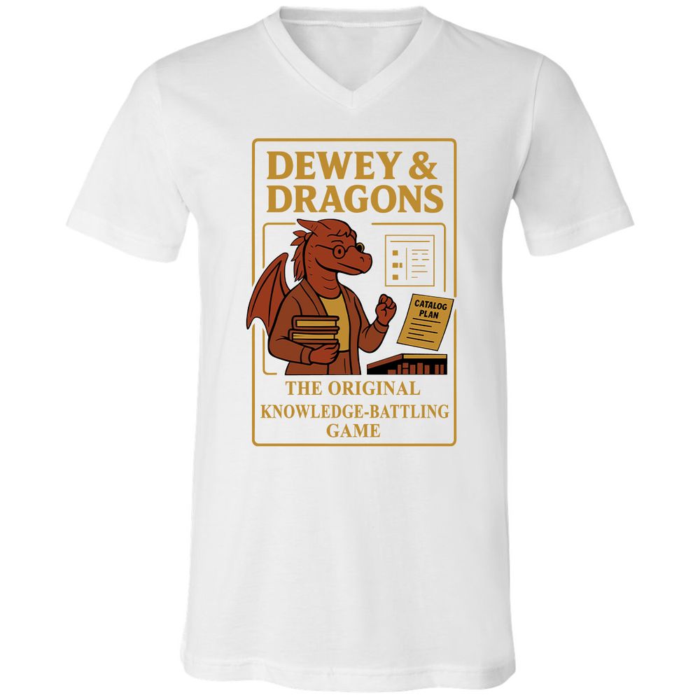 Dewey & Dragons Unisex V-Neck T-Shirt - White - 5