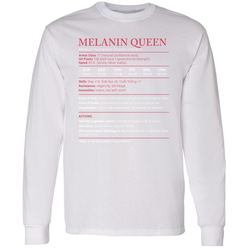 Melanin Queen Stats Long Sleeve T-Shirt - White - 5
