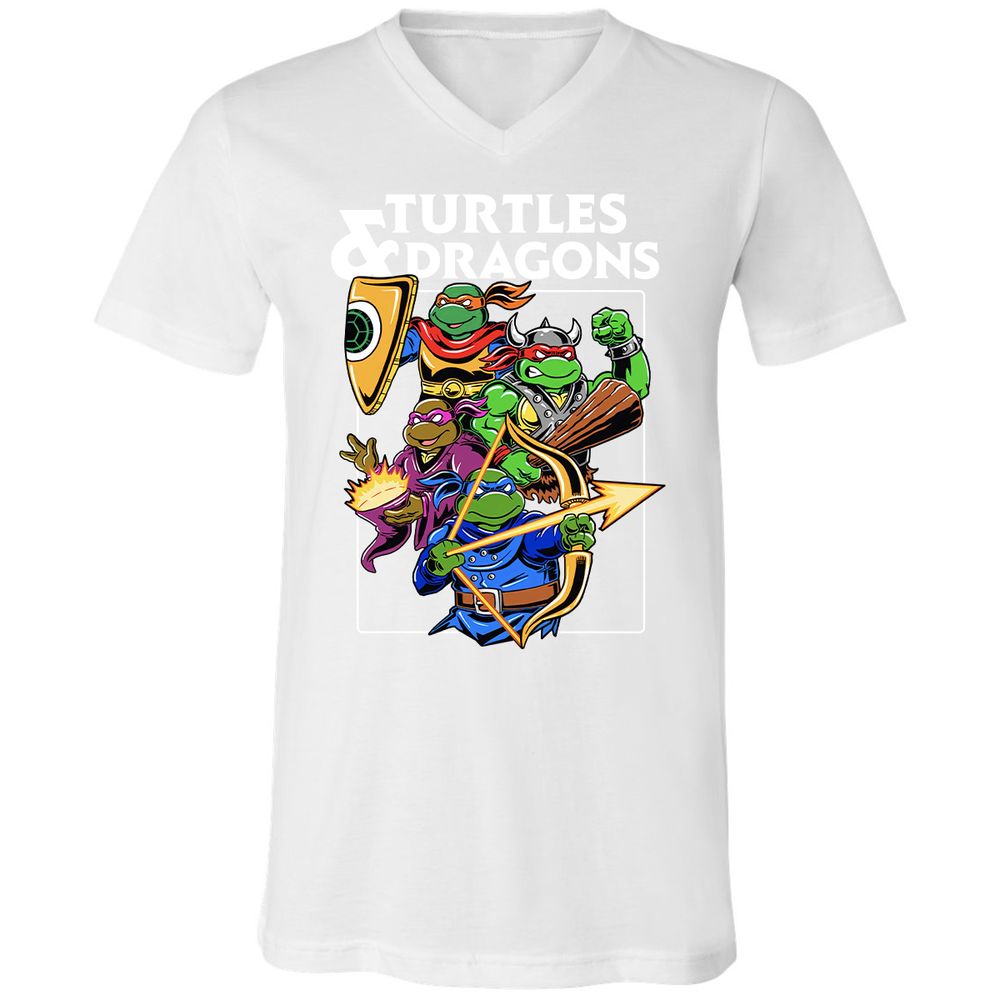 Turtles & Dragons Unisex V-Neck T-Shirt - White - 5