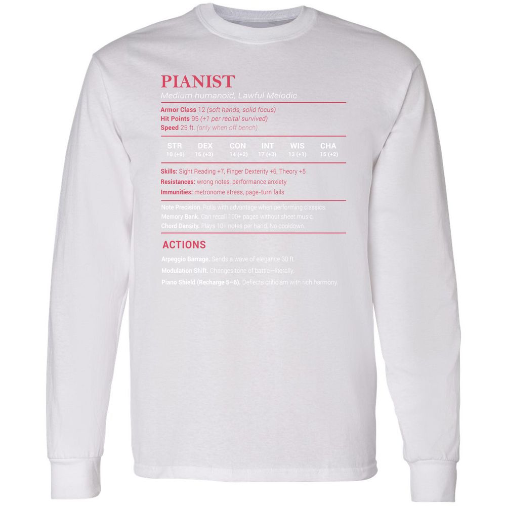 Pianist Stats Long Sleeve T-Shirt - White - 5
