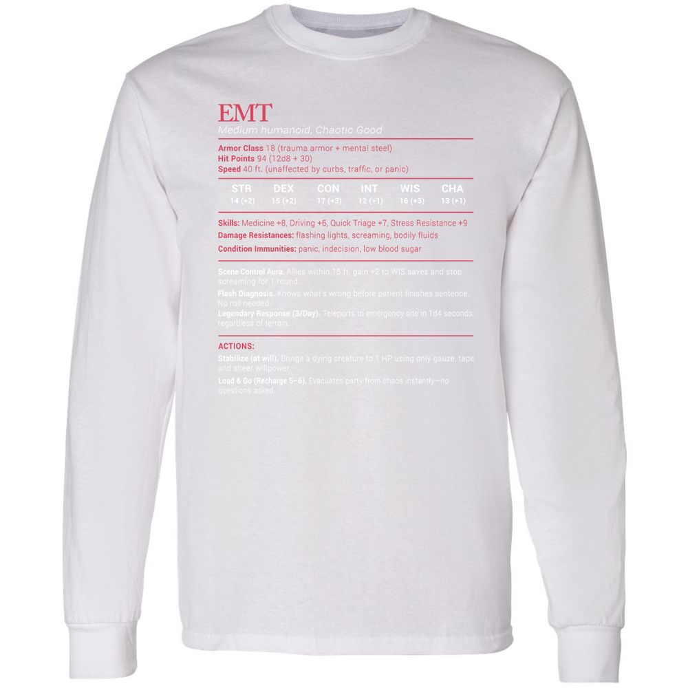 EMT Stats Long Sleeve T-Shirt - White - 5