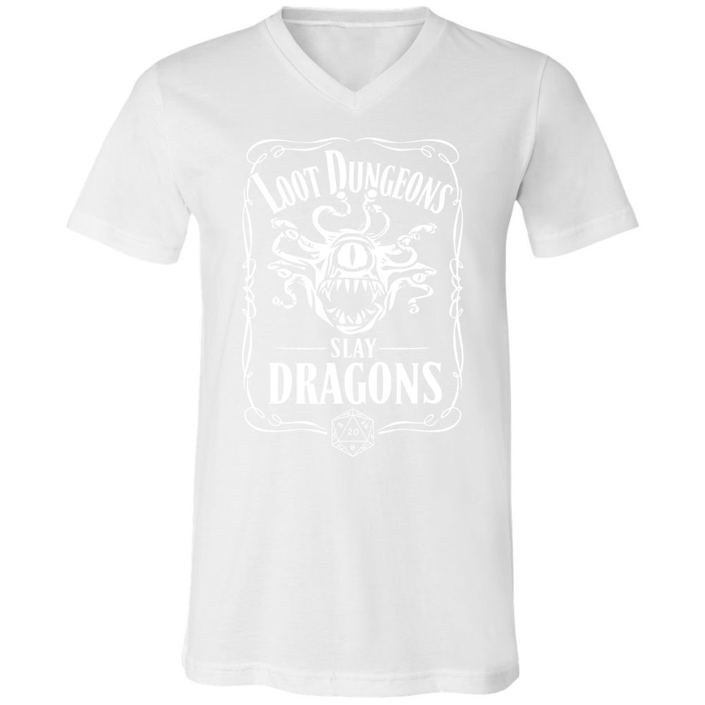 Loot Dungeon Slay Dragons Unisex V-Neck T-Shirt - White - 5