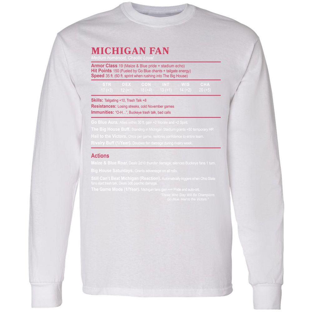 MICHIGAN FAN Long Sleeve T-Shirt - White - 5