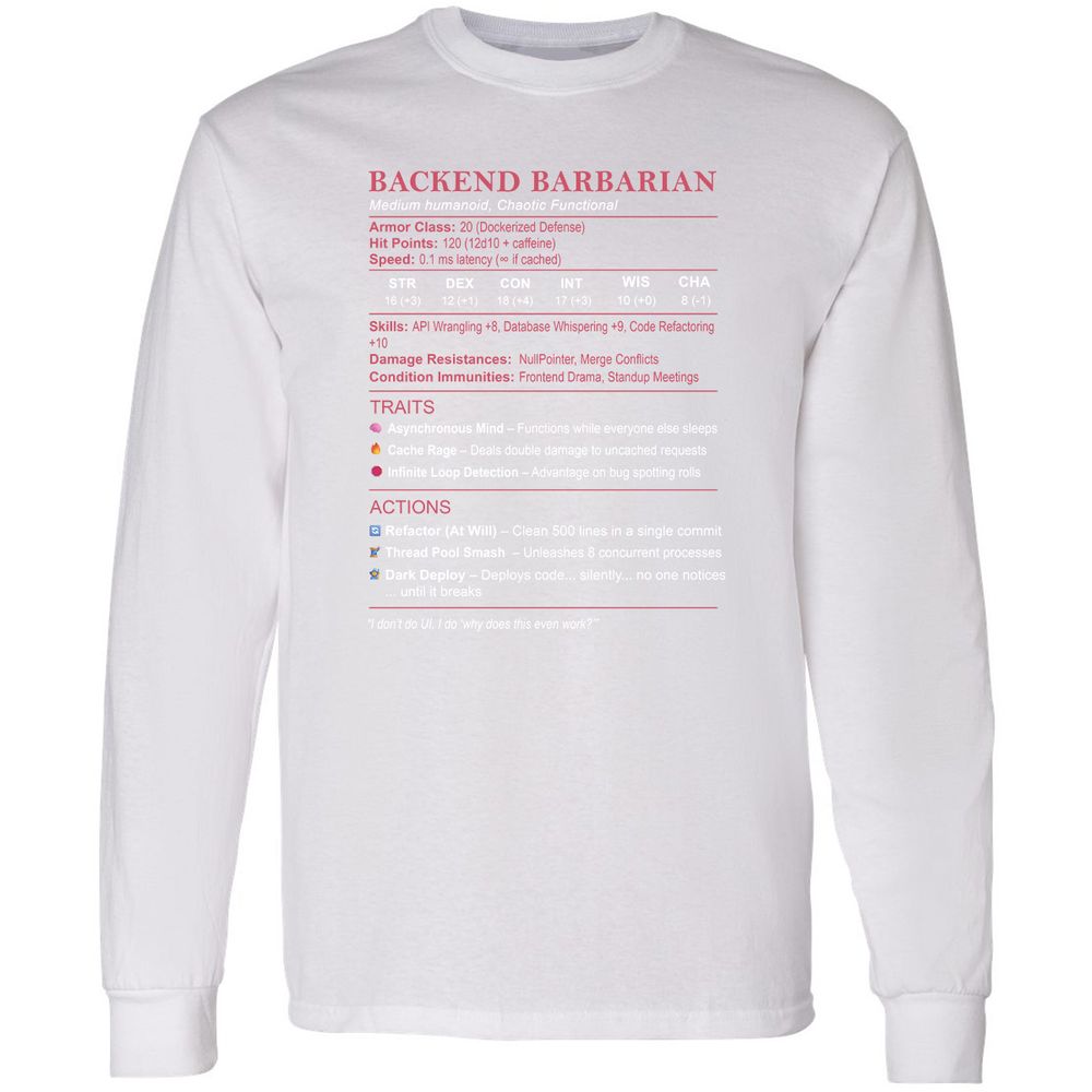 Backend Barbarian Stats Long Sleeve T-Shirt - White - 5