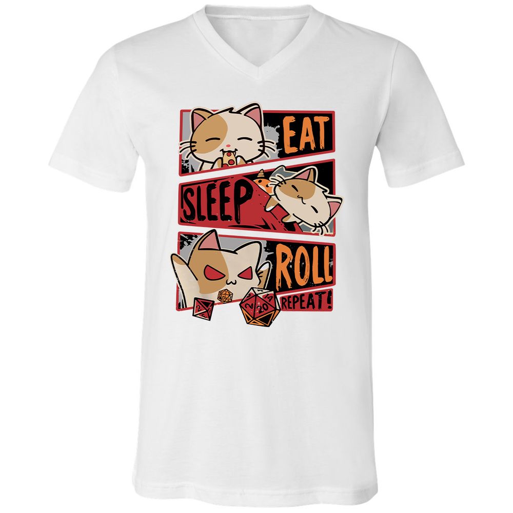 Eat Sleep Roll Repeat Unisex V-Neck T-Shirt - White - 5
