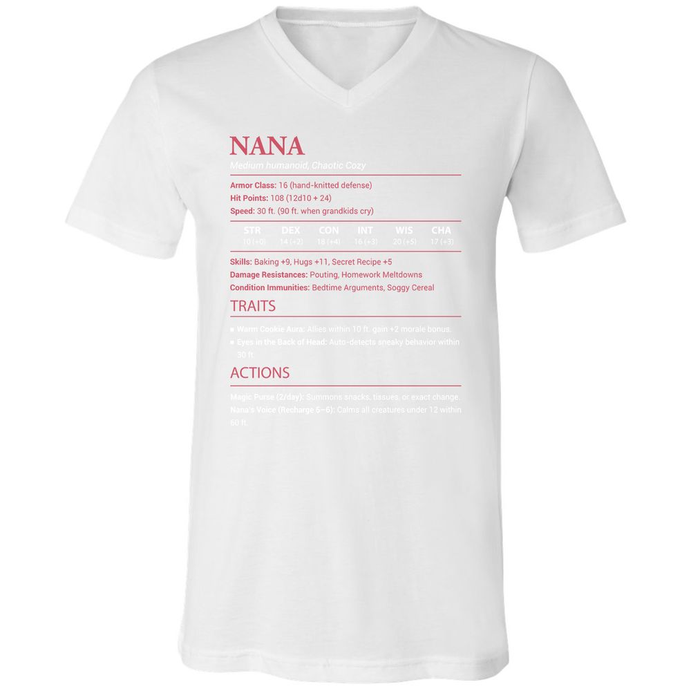 Nana Stats Unisex V-Neck T-Shirt - White - 5
