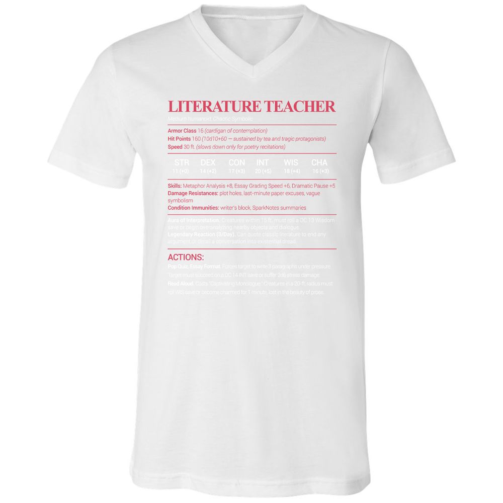 Literature Teacher Unisex V-Neck T-Shirt - White - 5